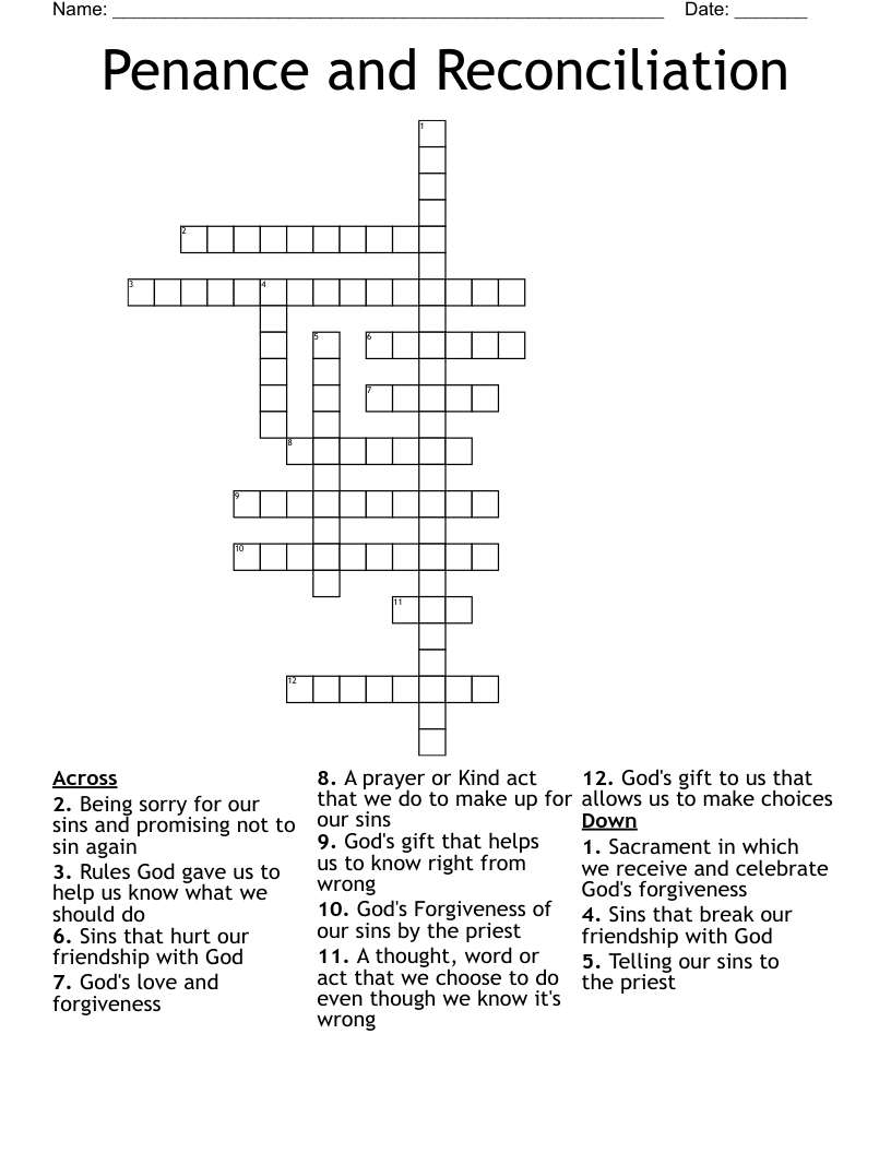 Penance And Reconciliation Crossword WordMint