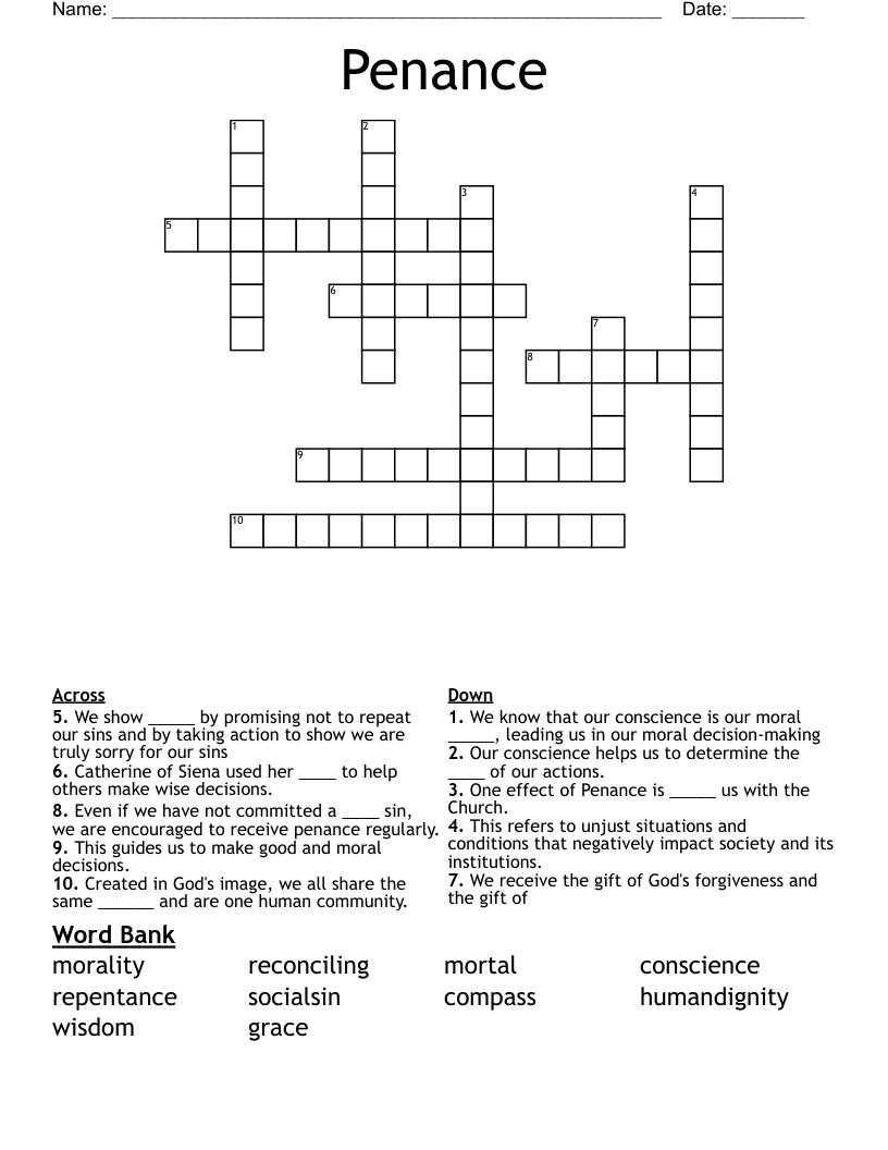 Penance Crossword WordMint