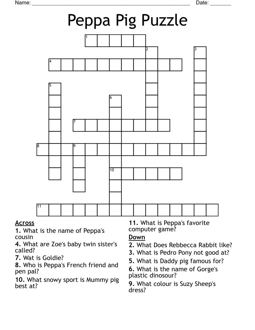 Peppa Pig Puzzle Crossword WordMint Peppa Pig Puzzle Crossword WordMint