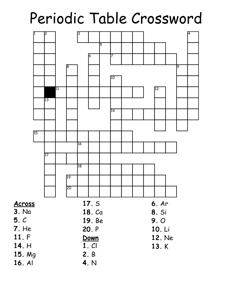 Periodic Table 1 30 Crossword WordMint Periodic Table 1 30 Crossword WordMint