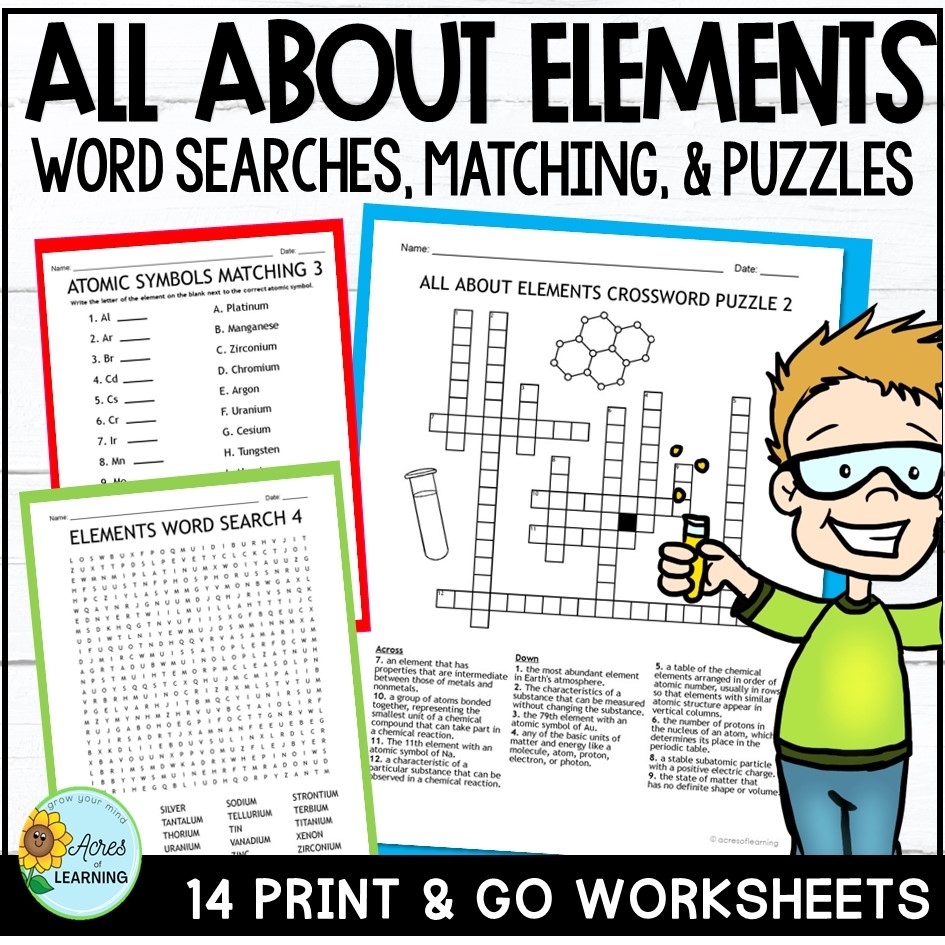 Periodic Table Word Search Science Fun Pages Element Crossword Puzzles