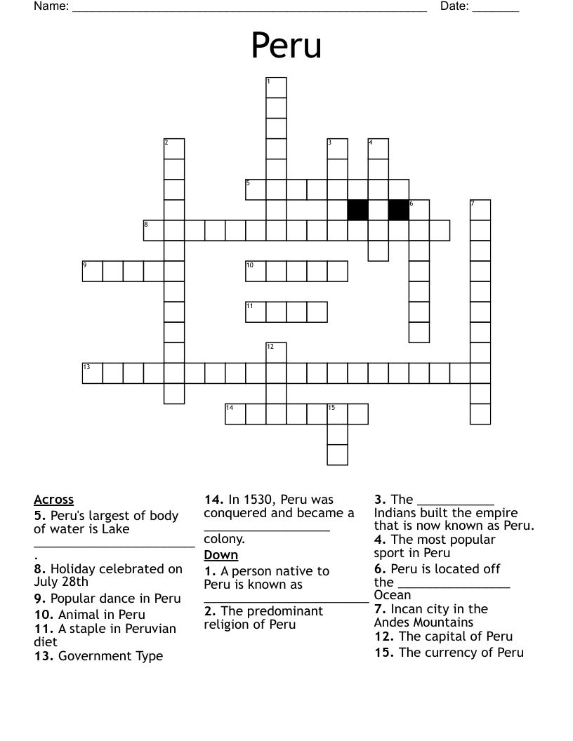 Peru Crossword WordMint