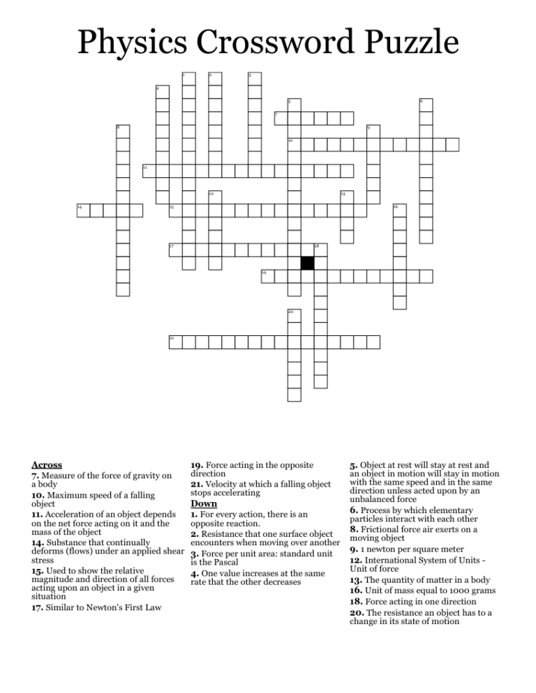 Physics Crossword Puzzle WordMint