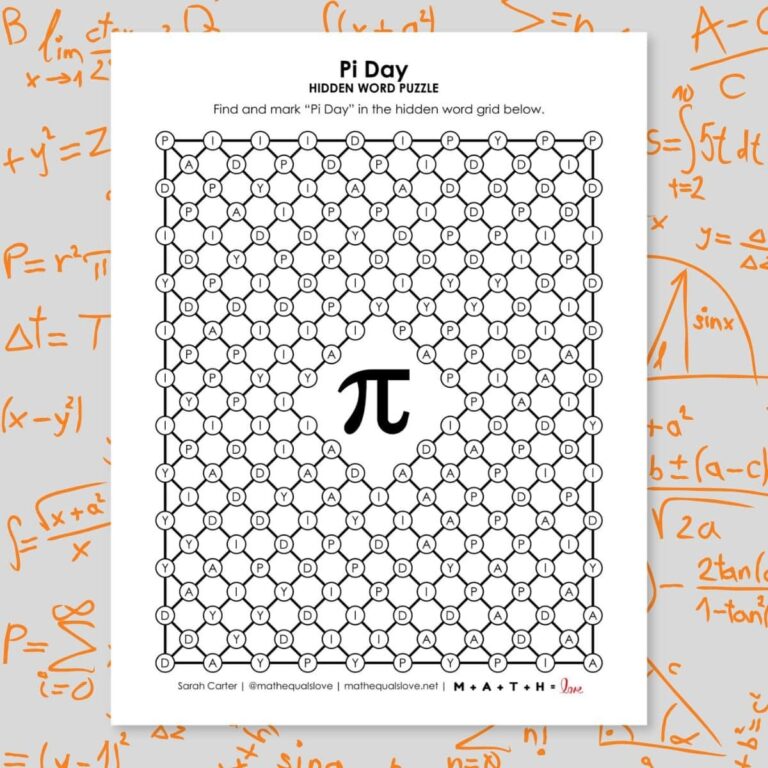 Pi Day Hidden Word Puzzle Math U003d Love