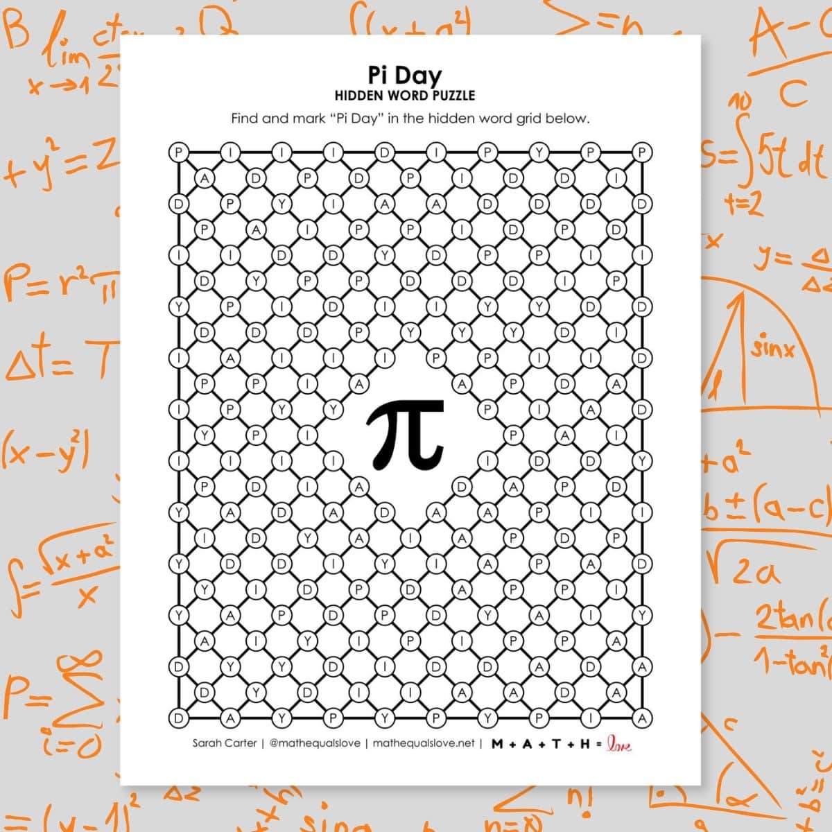 Pi Day Hidden Word Puzzle Math U003d Love