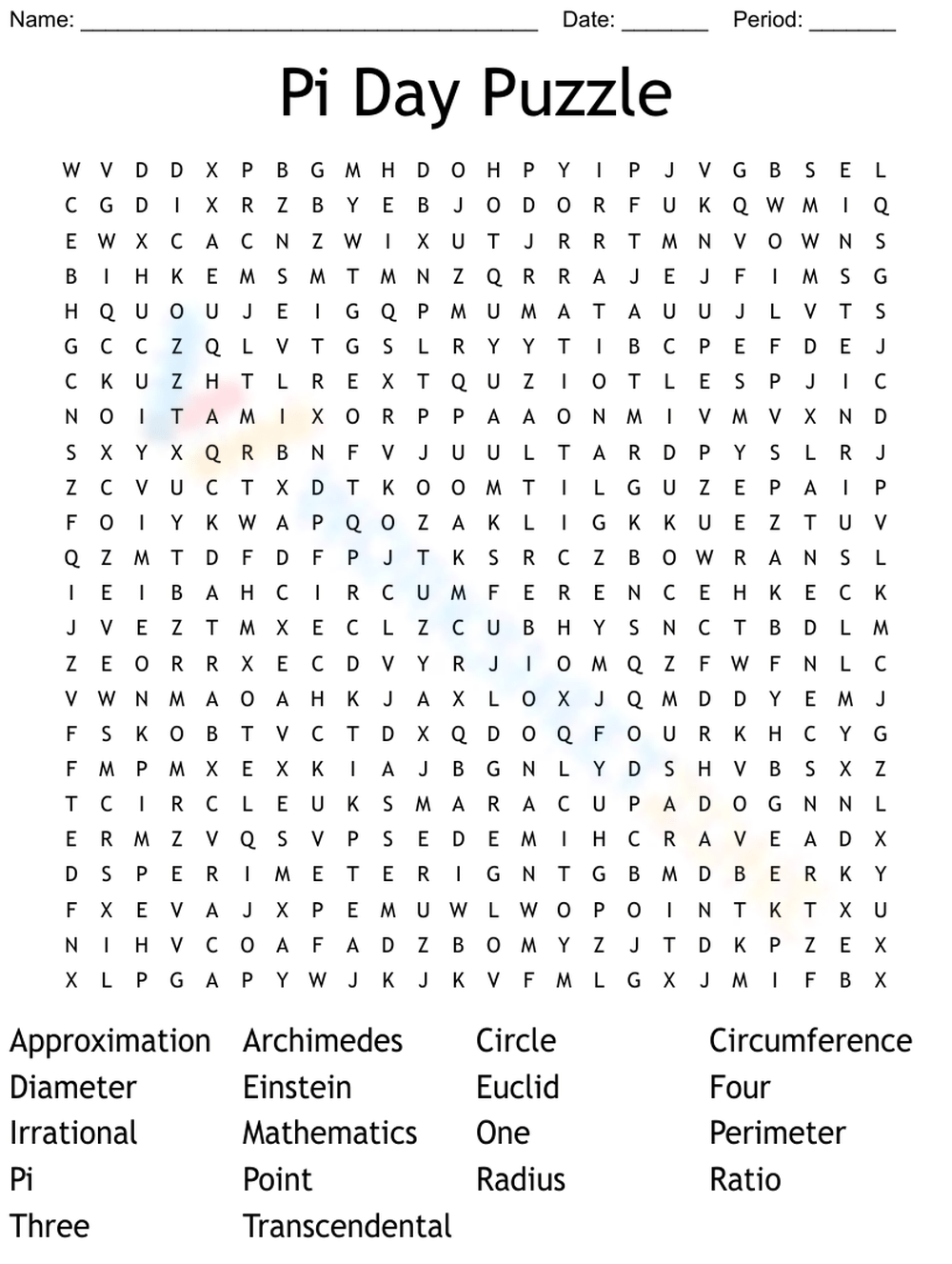Pi Day Puzzle Worksheet