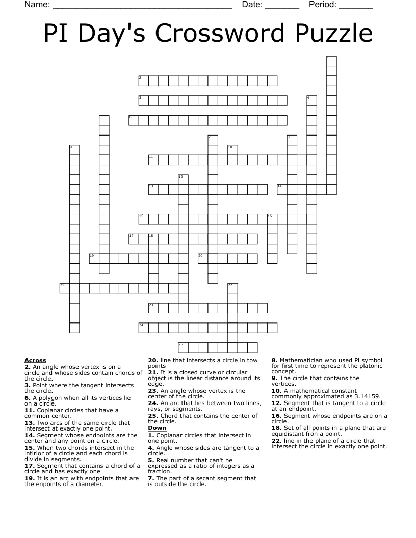 PI Day s Crossword Puzzle WordMint PI Day s Crossword Puzzle WordMint