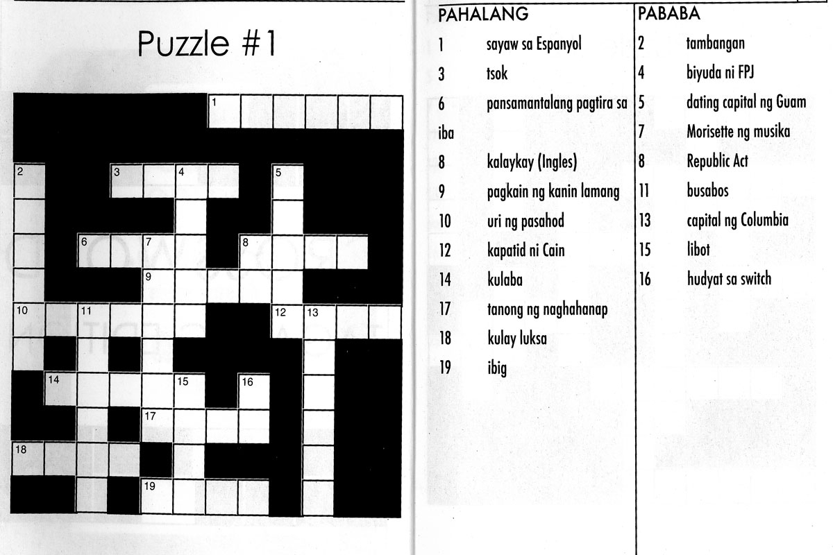 Filipino Crossword Puzzle Tagalog Printable