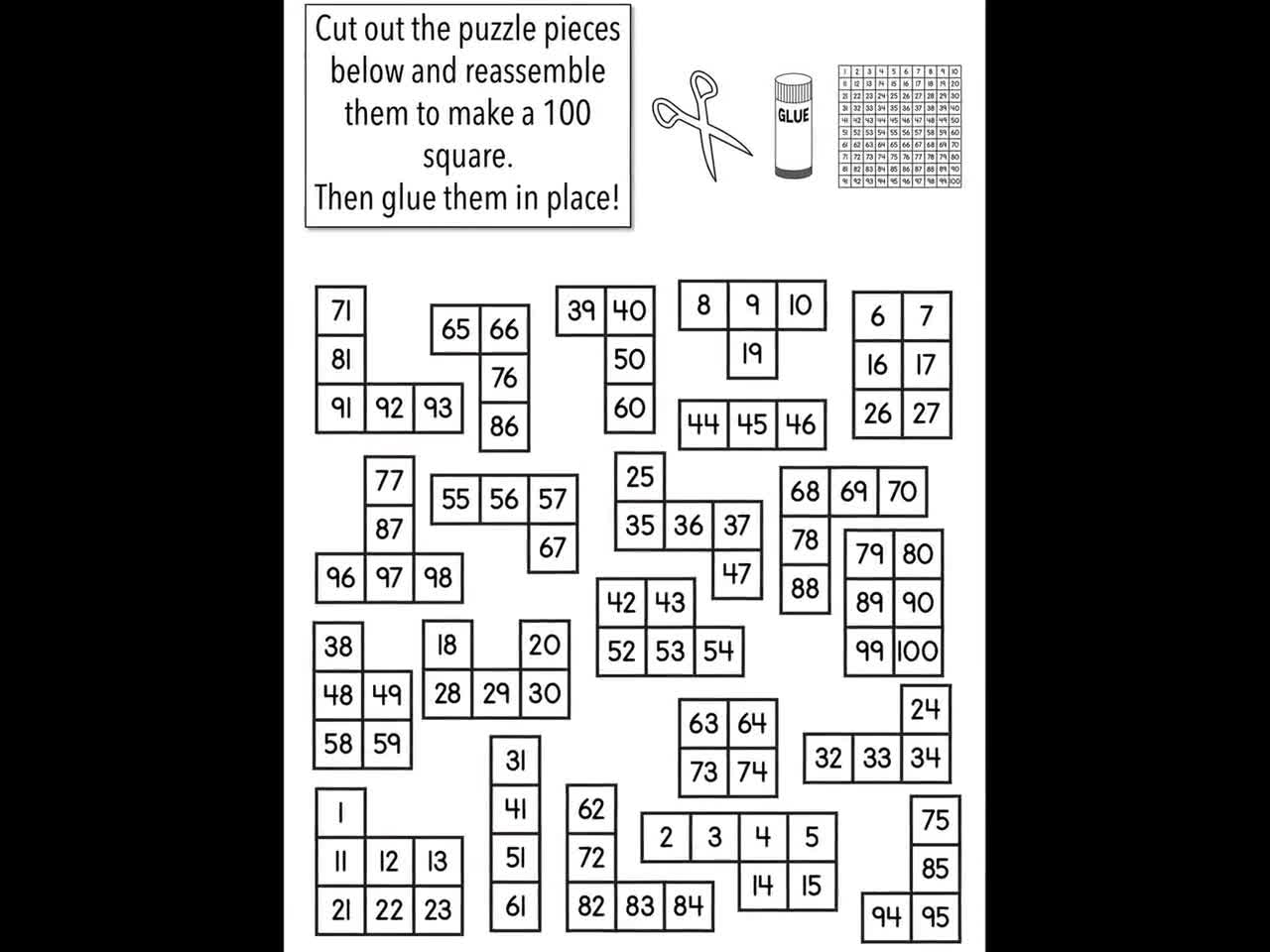 Place Value To 100 Jigsaws 100 Chart Jigsaw Activity Printable PDF Math Puzzles To Make 100 Numbers To One Hundred 1st Grade 2nd Grade