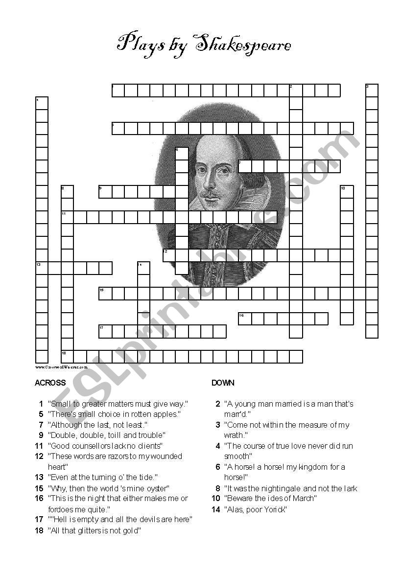Plays By Shakespeare Crossword Puzzle ESL Worksheet By Englishchris Plays By Shakespeare Crossword Puzzle ESL Worksheet By Englishchris
