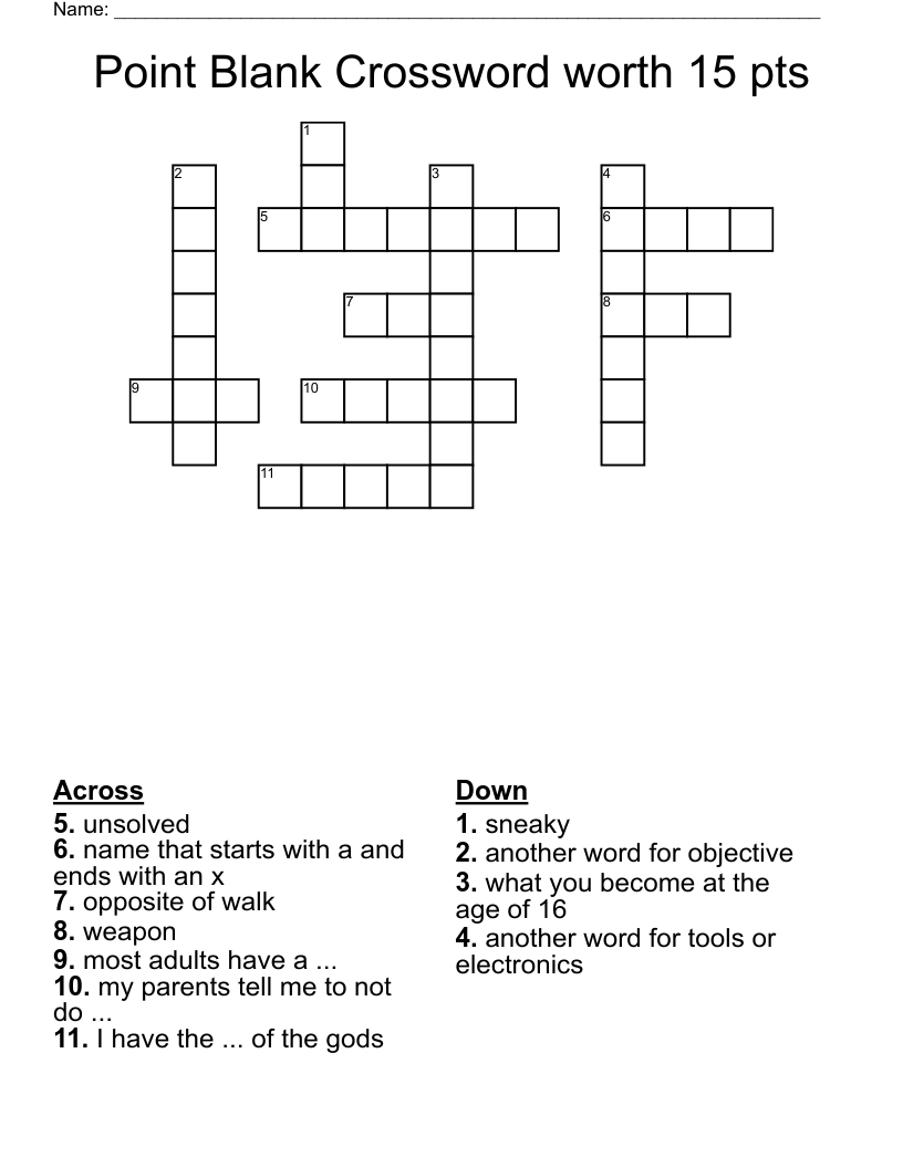 Point Blank Crossword Worth 15 Pts WordMint Point Blank Crossword Worth 15 Pts WordMint
