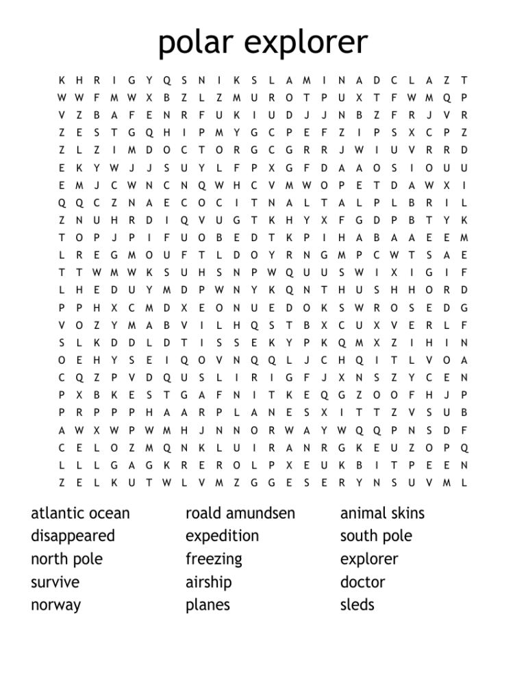 Polar Explorer Word Search WordMint