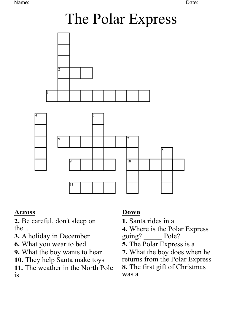 Polar Express Crossword Puzzle WordMint Polar Express Crossword Puzzle WordMint