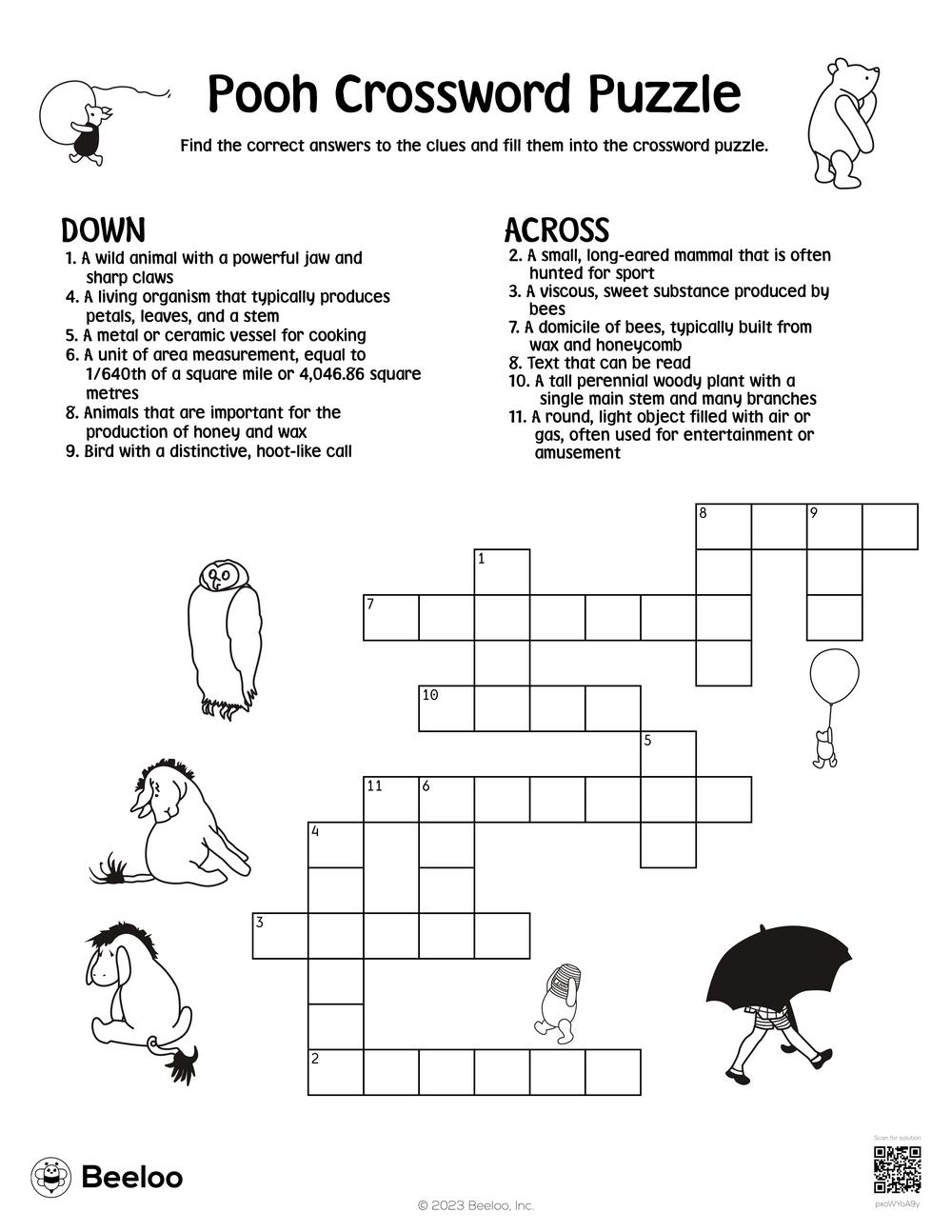 Pooh Crossword Puzzle Beeloo Printable Crafts And Activities For Kids