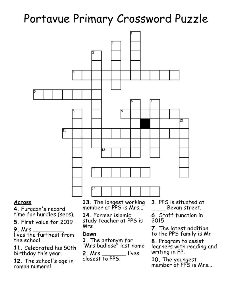 Portavue Primary Crossword Puzzle WordMint Worksheets Library