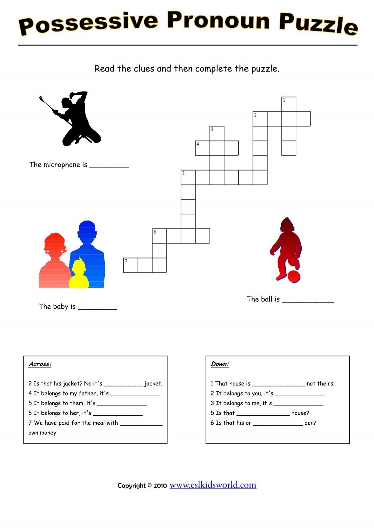 Possessive Pronouns Puzzle Worksheet ESL Kids World