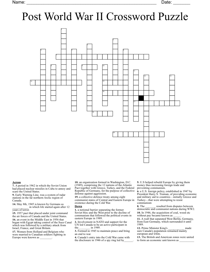 Post World War II Crossword Puzzle WordMint