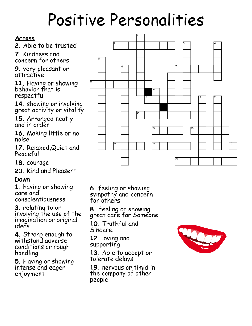 POSTIVE WORDS Crossword WordMint POSTIVE WORDS Crossword WordMint