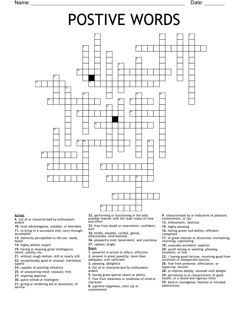 POSTIVE WORDS Crossword WordMint POSTIVE WORDS Crossword WordMint