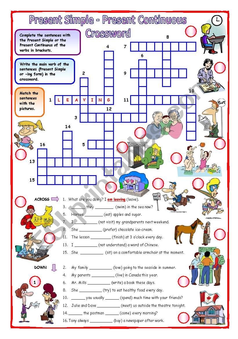 Present Simple Present Continuous Crossword ESL Worksheet By Mpotb