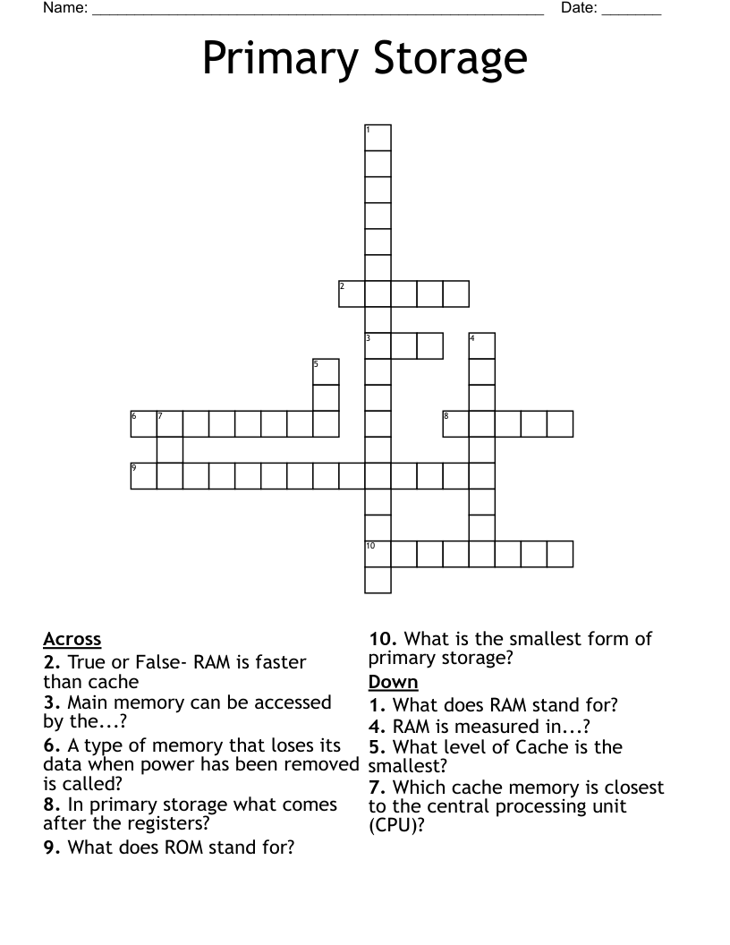 Primary Storage Crossword WordMint