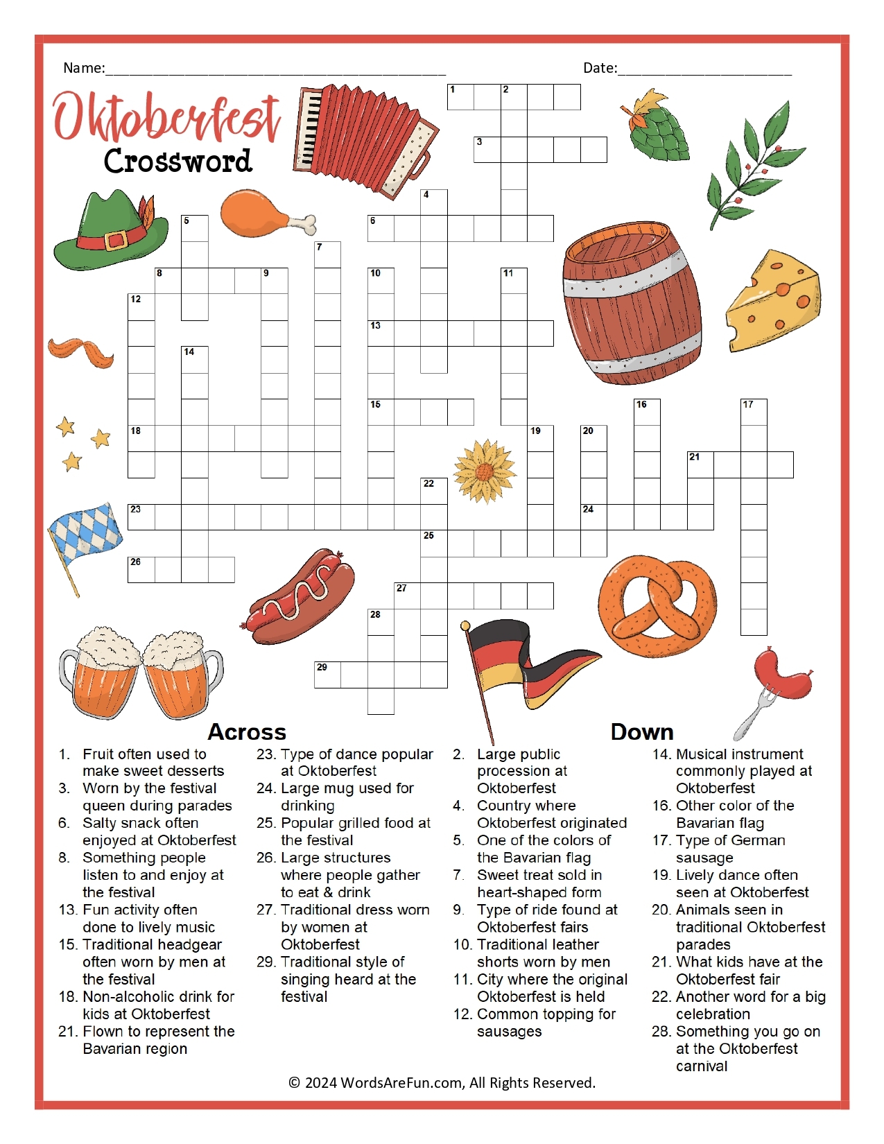 Crossword Puzzle With Words Printable