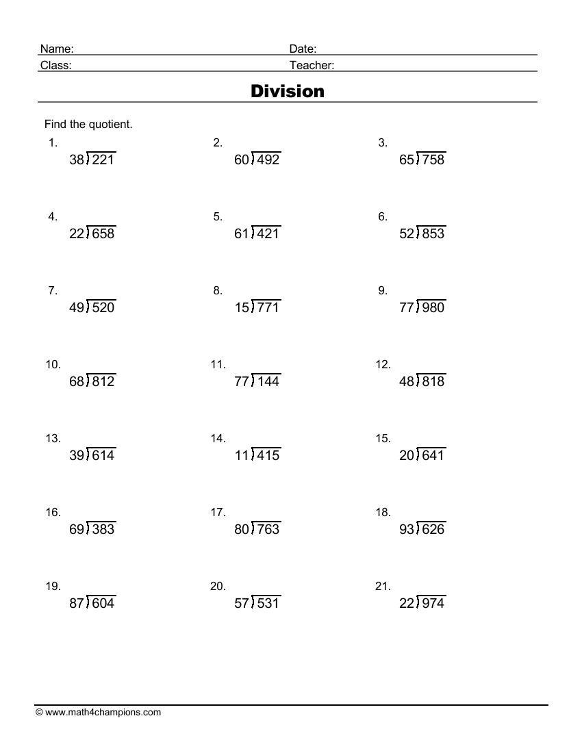 Long Division Worksheet Puzzle