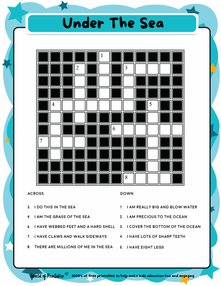 Printable Kids Crossword Puzzles World Of Printables Worksheets Library