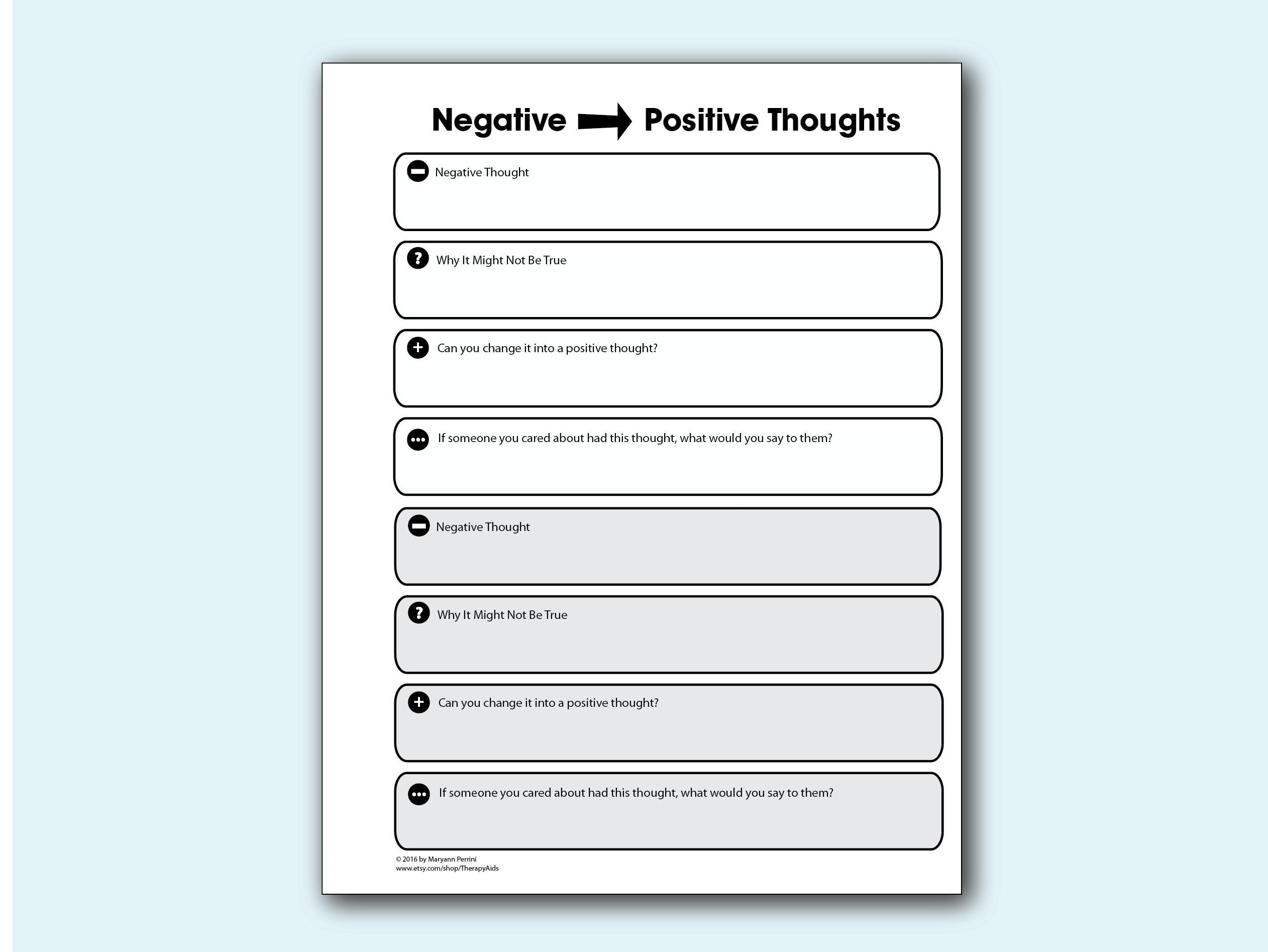 Printable Negative To Positive Thinking Etsy