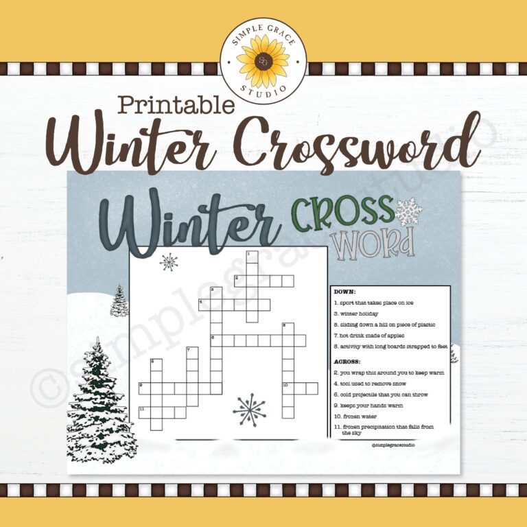 Printable Puzzle Winter Crossword Printable 8 5x11 Etsy