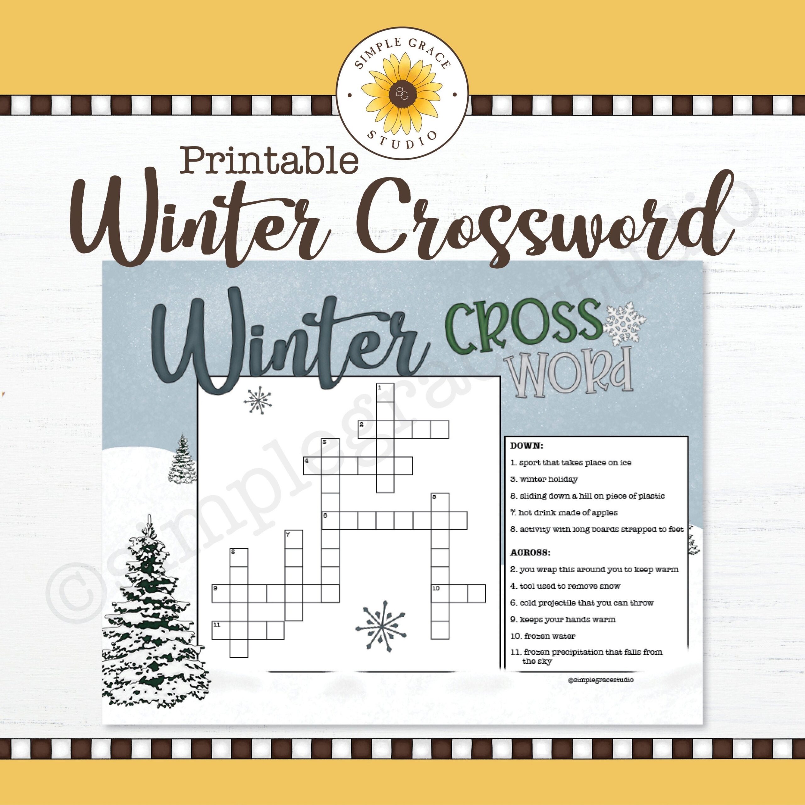 Printable Puzzle Winter Crossword Printable 8 5x11 Etsy