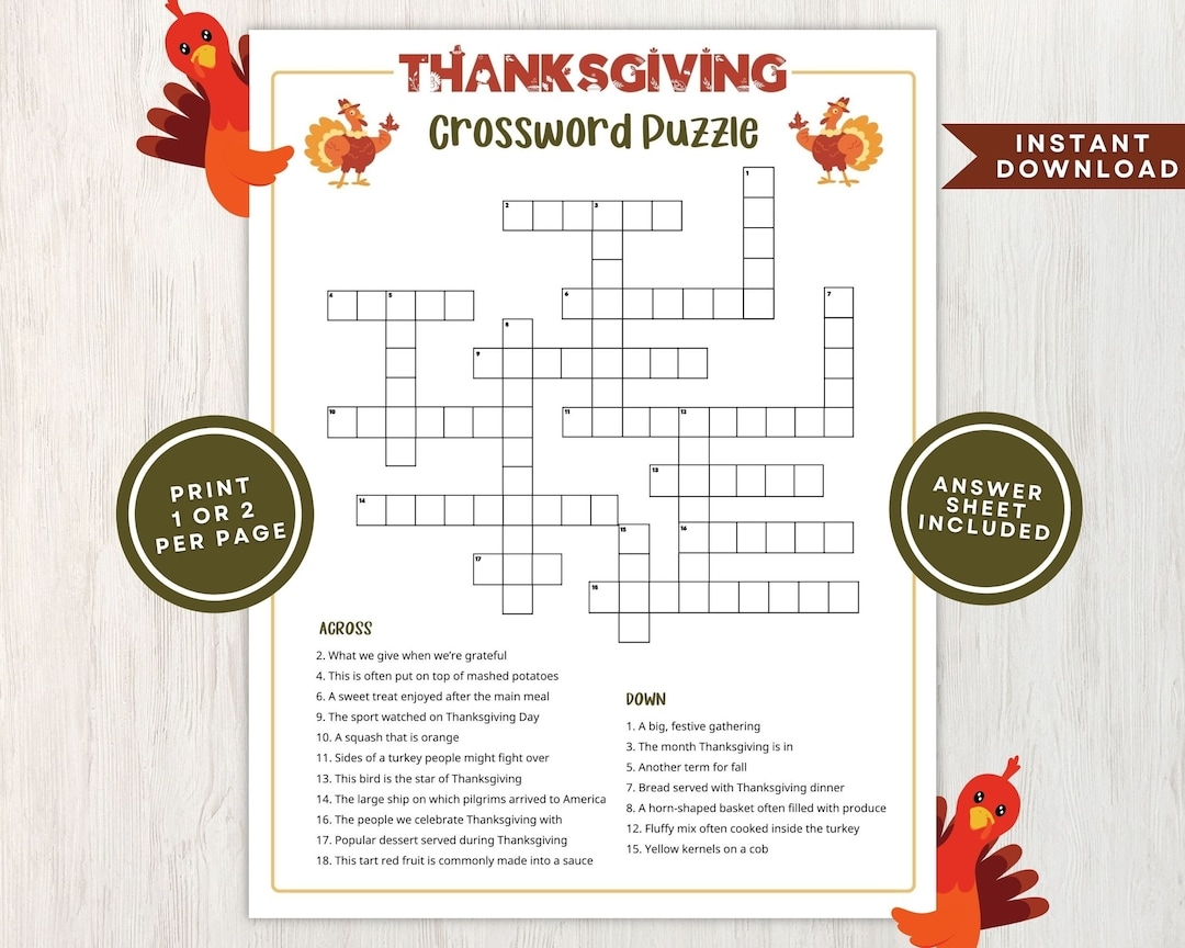 Printable Thanksgiving Crossword Puzzle For Kids And Adults Crossword Game For Thanksgiving Gatherings And Classrooms Instant Download Etsy Printable Thanksgiving Crossword Puzzle For Kids And Adults Crossword Game For Thanksgiving Gatherings And Classrooms Instant Download Etsy