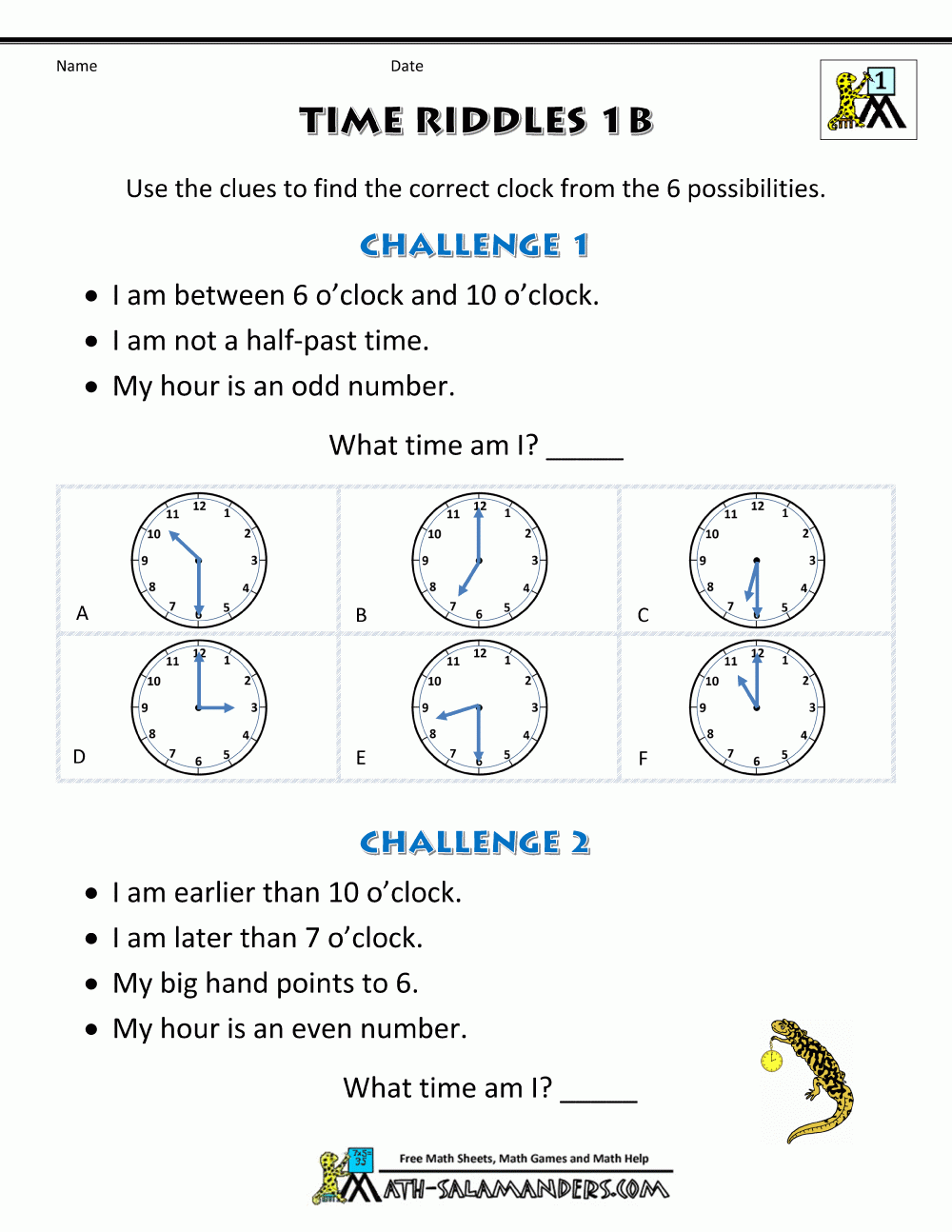 Printable Time Worksheets Time Riddles easier 