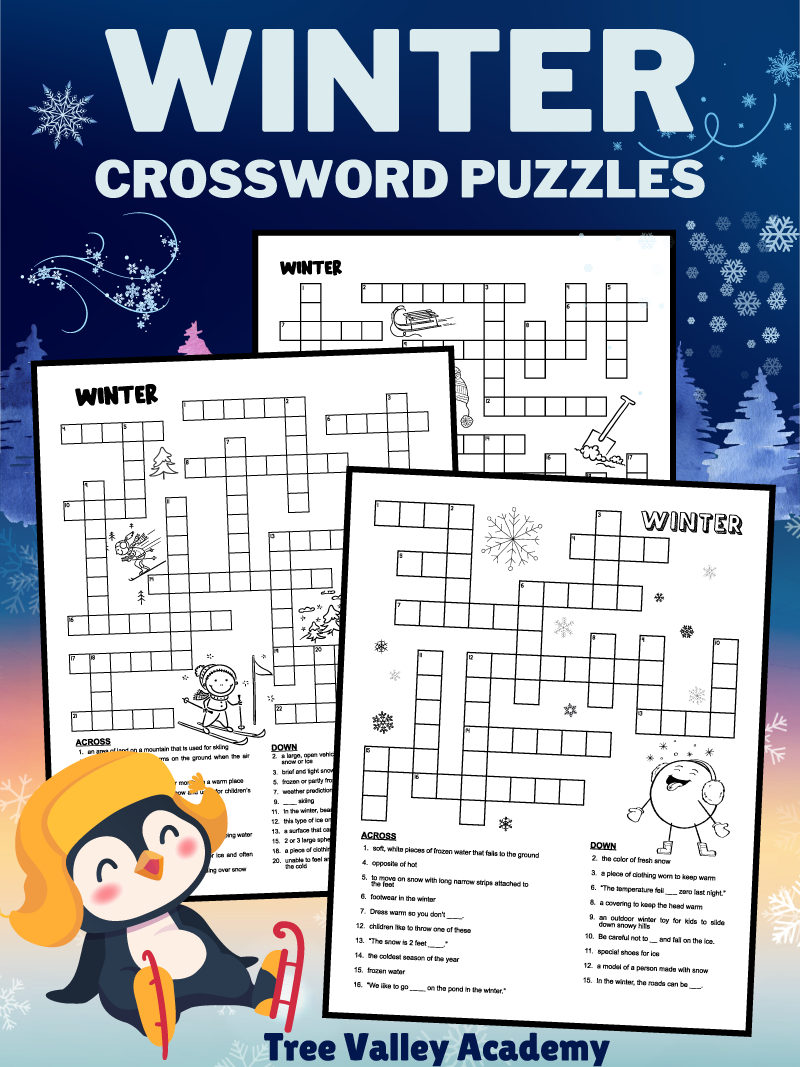 Printable Winter Crossword Puzzles For Kids Tree Valley Academy
