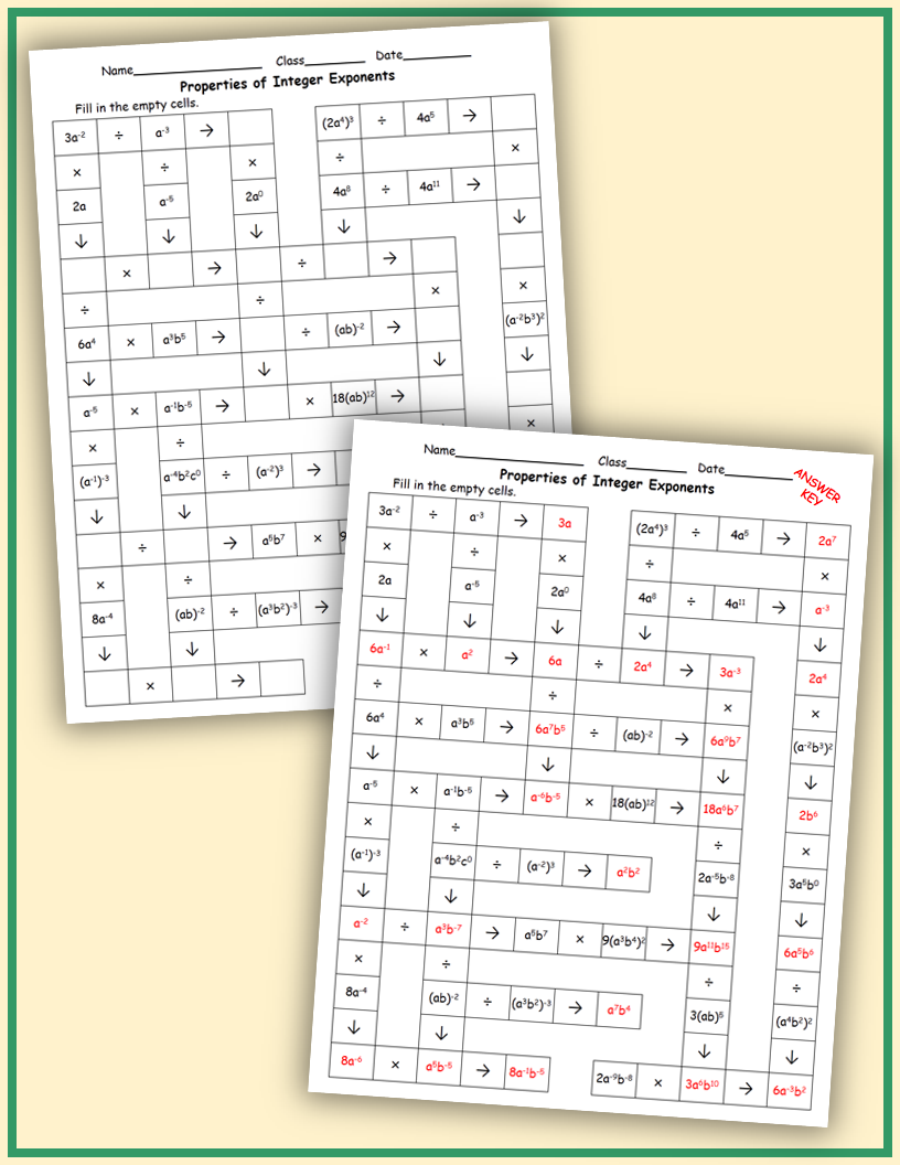 Exponents Crossword Puzzle Worksheet Exponents Crossword Puzzle Worksheet