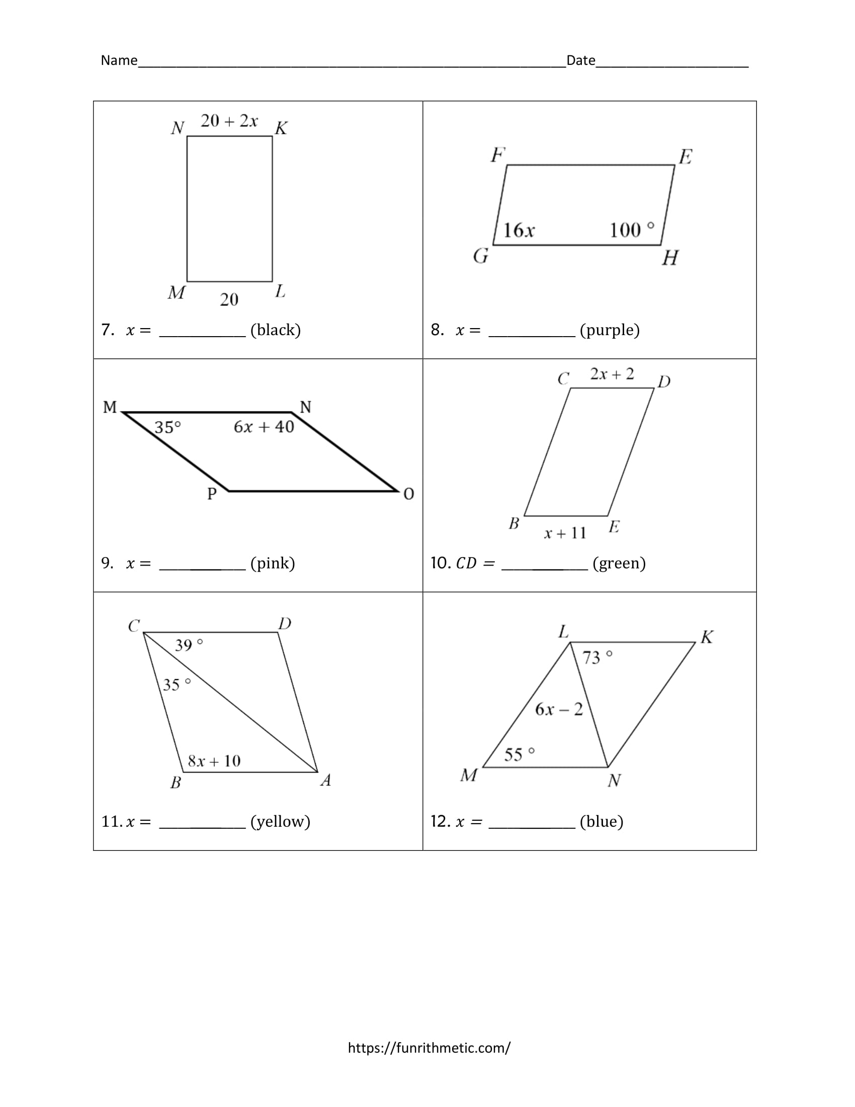 Properties Of Parallelograms Puzzle Worksheet