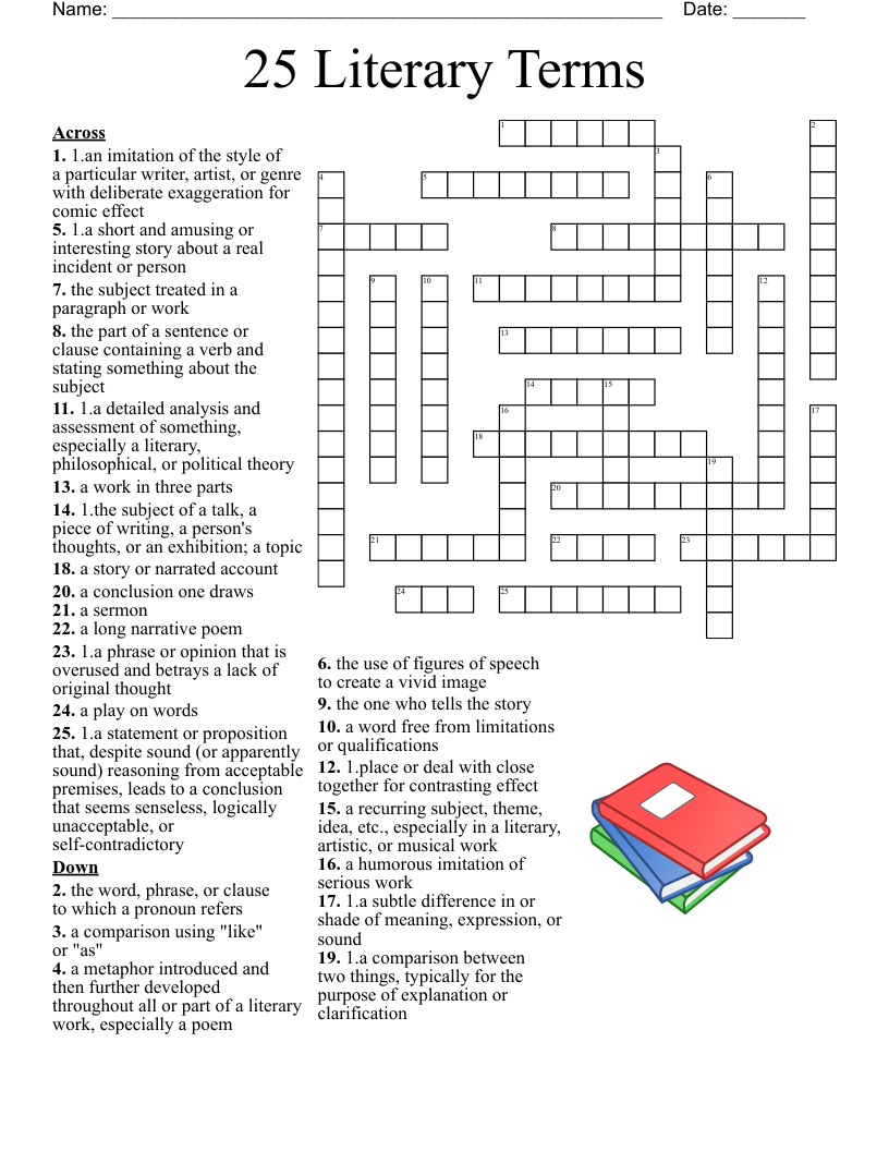 PSSA Literary Terms Crossword WordMint