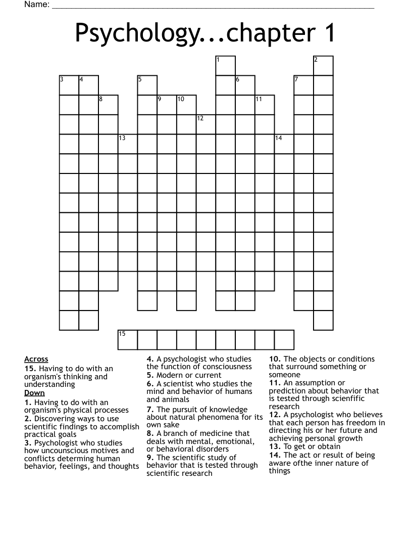 Psychology chapter 1 Crossword WordMint