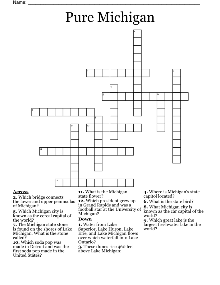 Pure Michigan Crossword WordMint
