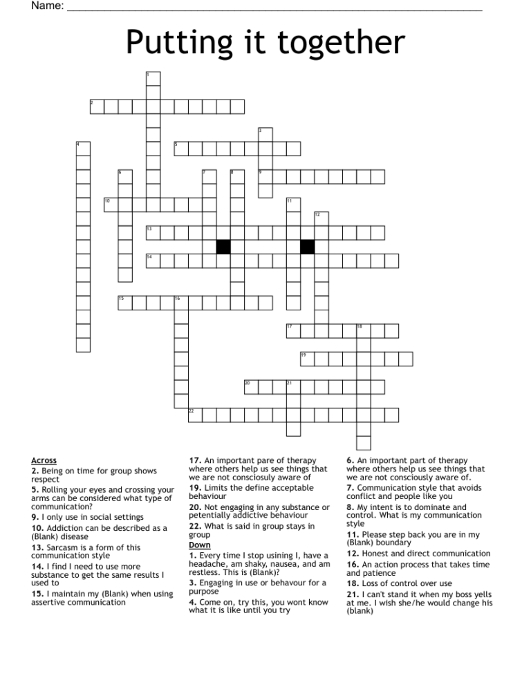 Putting It Together Crossword WordMint