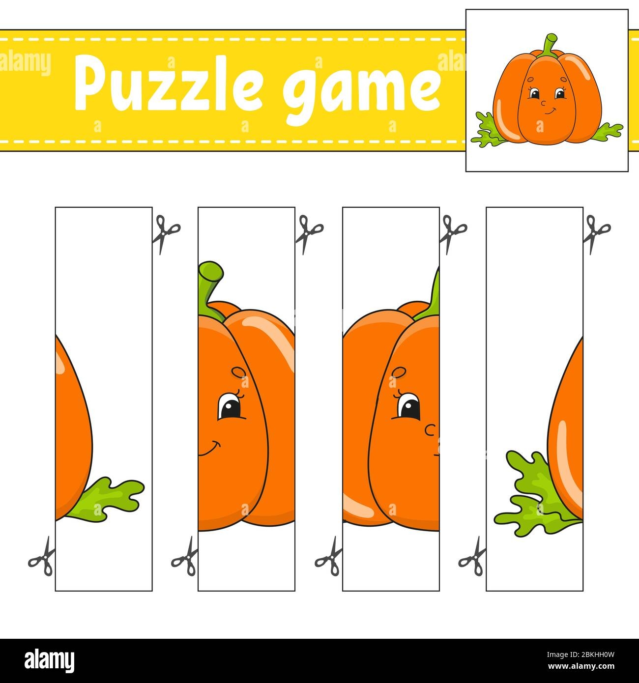 Puzzle Game For Kids Vegetable Pumpkin Cutting Practice Education Developing Worksheet Activity Page Cartoon Character Stock Vector Image U0026 Art Alamy
