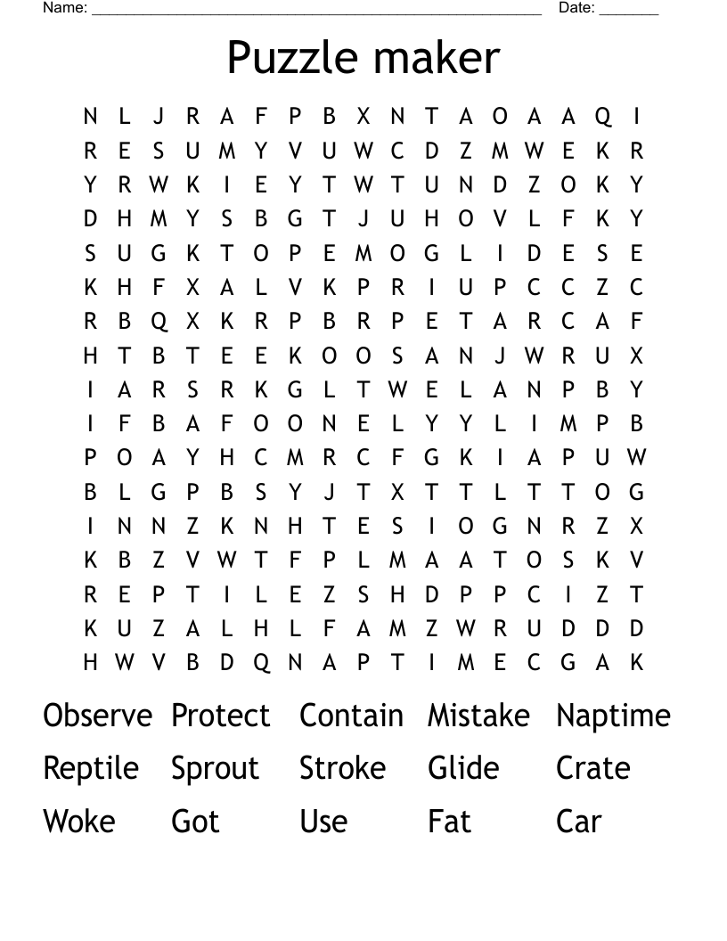 Crossword Puzzle Generator Free Printable