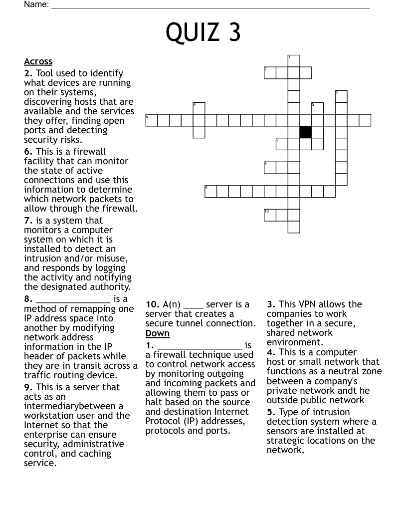 QUIZ 3 Crossword WordMint