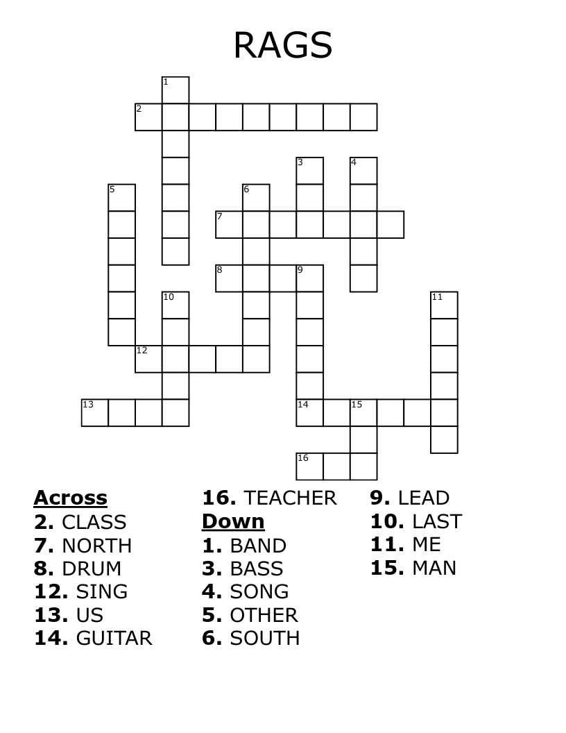 RAGS Crossword WordMint RAGS Crossword WordMint