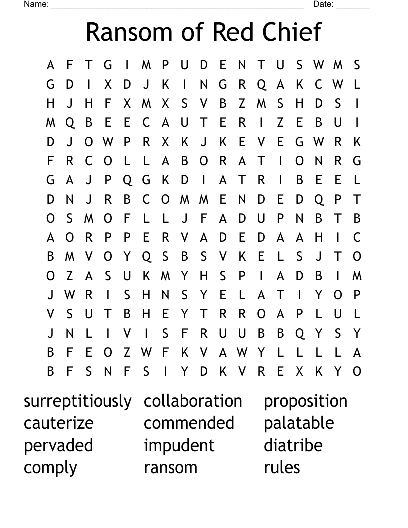 Ransom Of Red Chief Word Search WordMint Ransom Of Red Chief Word Search WordMint