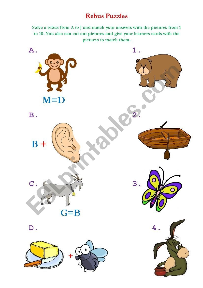 Rebus Puzzles ESL Worksheet By KateLobastova