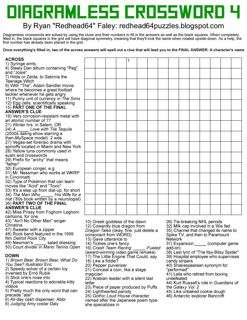 Redhead64 s Obscure Puzzle Blog PUZZLE 282 Diagramless Crossword 4