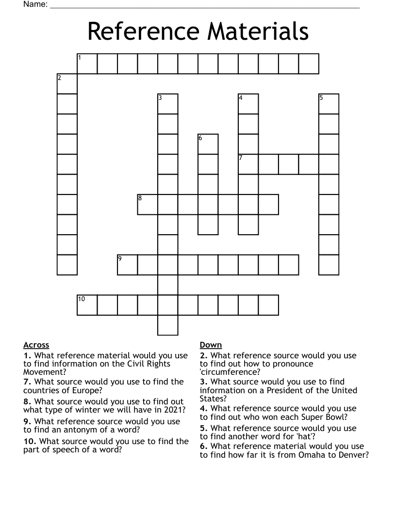 Reference Materials Crossword WordMint
