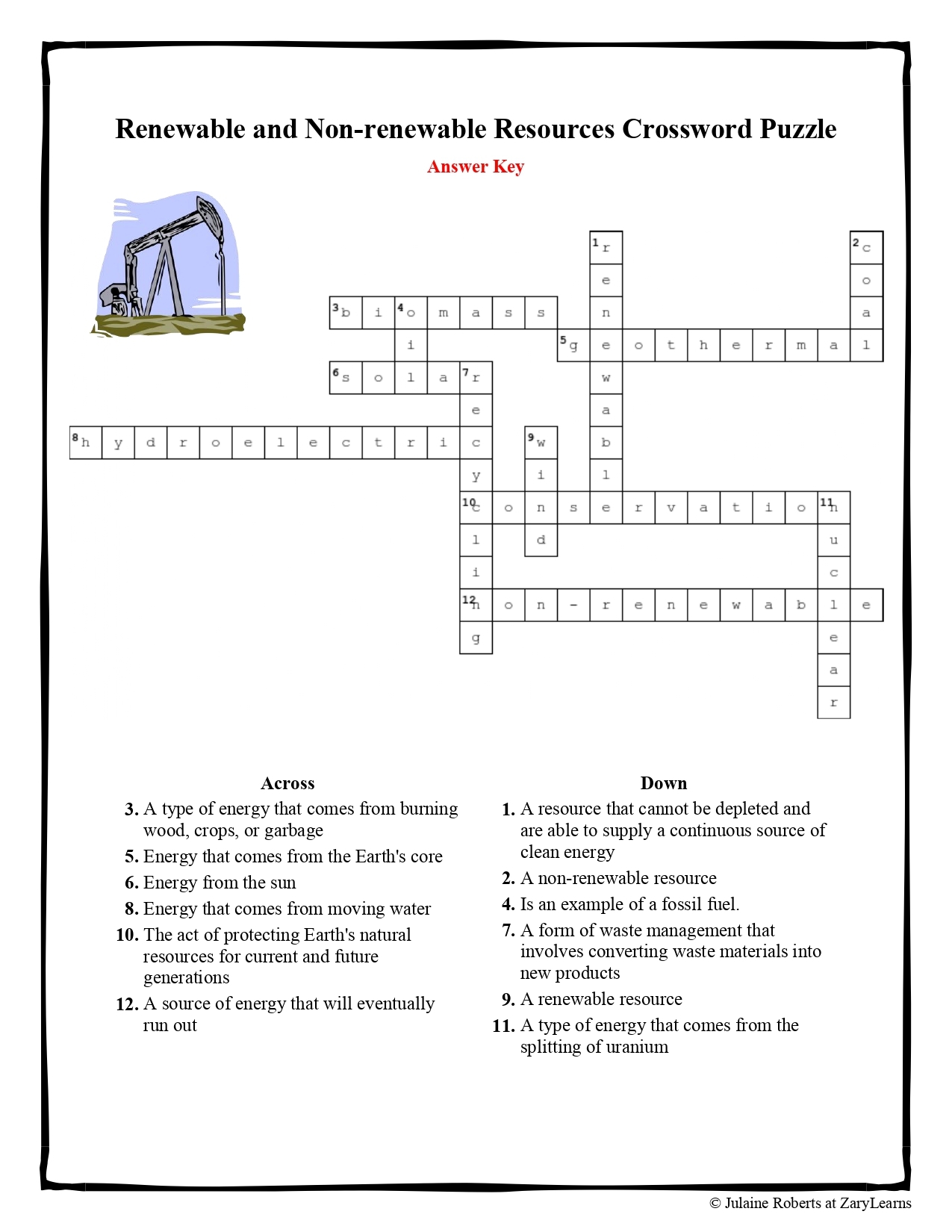 Renewable And Non renewable Resources Crossword Puzzle Made By Teachers