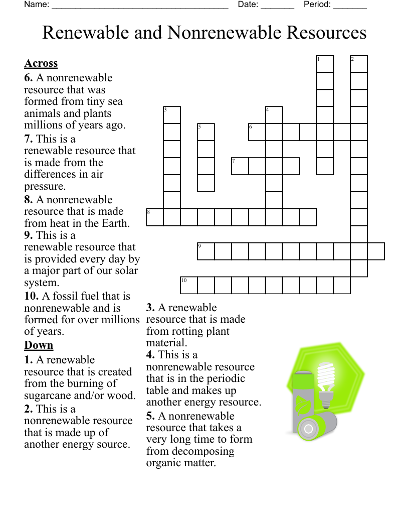 Renewable And Nonrenewable Resources Crossword WordMint